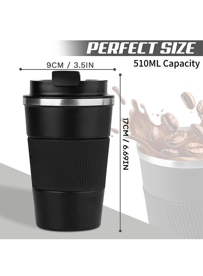 Vacuum-Insulated Stainless Steel Travel Coffee Mug, Leak-Proof Reusable Coffee Cup with Lid,  Beverage Cup vacuum cup, Keep Hot and Cold Drinks for Hours, Durable Thermos Tumbler, for Men & Women (Black, 510ML) - Image 2