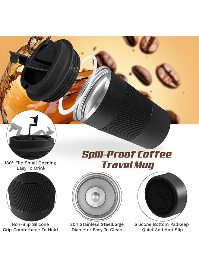 Vacuum-Insulated Stainless Steel Travel Coffee Mug, Leak-Proof Reusable Coffee Cup with Lid,  Beverage Cup vacuum cup, Keep Hot and Cold Drinks for Hours, Durable Thermos Tumbler, for Men & Women (Black, 510ML) - Image 4