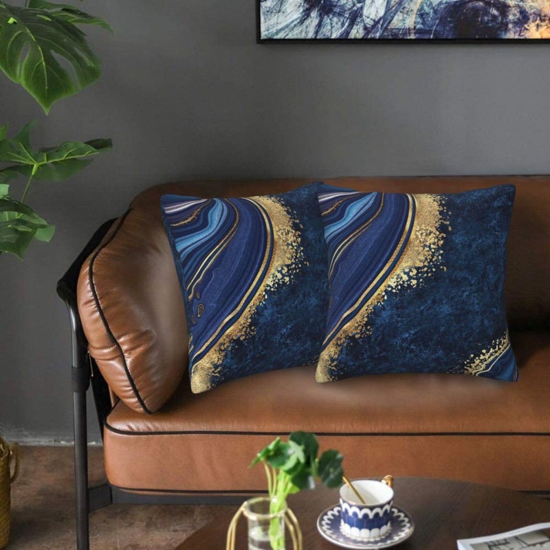 Lcokin Navy Blue and Gold Marble Throw Pillow Cover 18x18 in Cushion Modern Farmhouse Pillow Covers Soft Pillow Cases Decor for Couch Sofa Living Room Bedroom Outdoor Home Set of 2 - Image 2