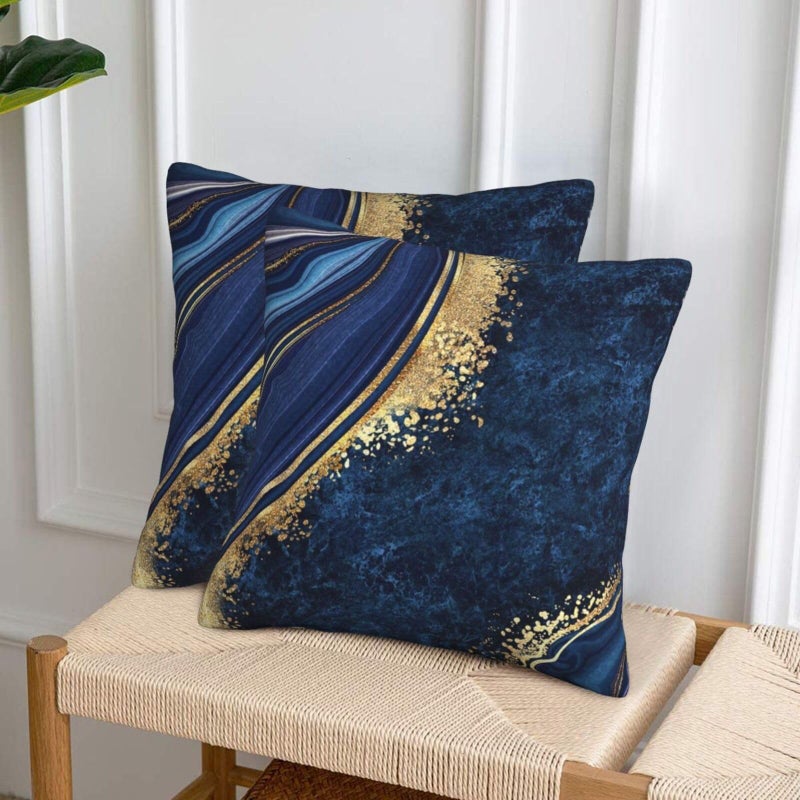 Lcokin Navy Blue and Gold Marble Throw Pillow Cover 18x18 in Cushion Modern Farmhouse Pillow Covers Soft Pillow Cases Decor for Couch Sofa Living Room Bedroom Outdoor Home Set of 2 - Image 4