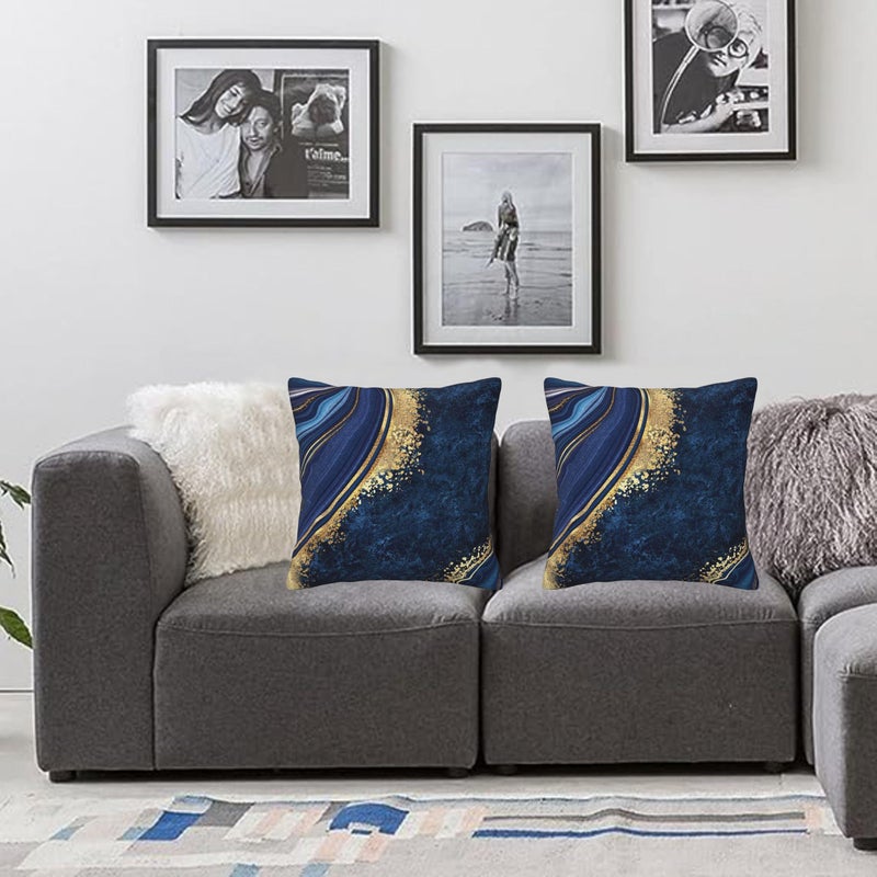 Lcokin Navy Blue and Gold Marble Throw Pillow Cover 18x18 in Cushion Modern Farmhouse Pillow Covers Soft Pillow Cases Decor for Couch Sofa Living Room Bedroom Outdoor Home Set of 2 - Image 3