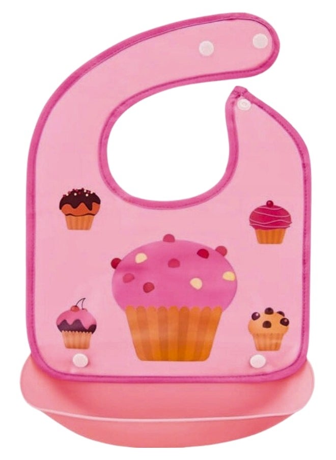 FALMER Baby Bib with Silicone Pocket to Catch Food Waterproof Kids Washable 37*25.5cm-Pink  - Image 2