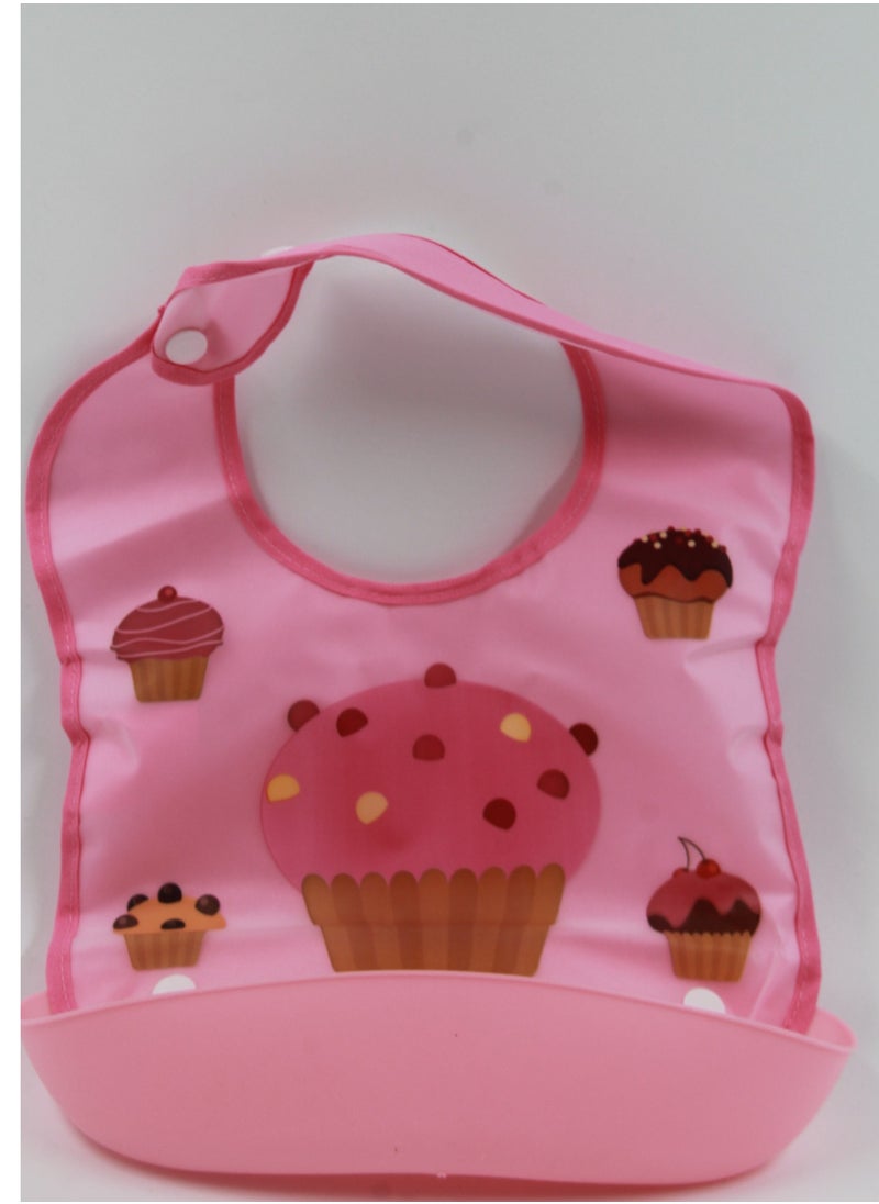 FALMER Baby Bib with Silicone Pocket to Catch Food Waterproof Kids Washable 37*25.5cm-Pink  - Image 3