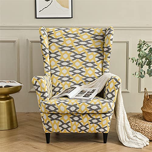 Eco-Ancheng Wingback Chair Slipcover 2 Piece Wingback Chair Cover Spandex Wing Chair Slipcovers Wingback Armchair Covers with Elastic Bottom for Living Room Wingback Chair - Image 2