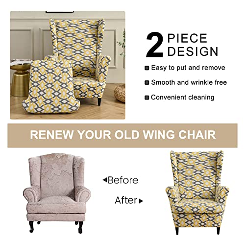 Eco-Ancheng Wingback Chair Slipcover 2 Piece Wingback Chair Cover Spandex Wing Chair Slipcovers Wingback Armchair Covers with Elastic Bottom for Living Room Wingback Chair - Image 5