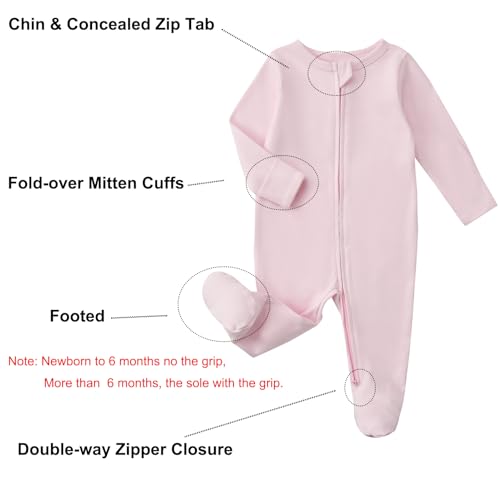 Aablexema Baby Pajamas with Mitten Cuffs Zipper 4-Pack Infant Newborn Cotton Long Sleeve Footie Outfit(Pink/Heart/Purple/Red,12-18m) - Image 4