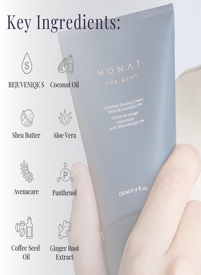 MONAT For Men Essential Shaving Cream - Natural Shaving Cream Includes Shea Butter, Coconut Oil, Aloe Vera, Ginger Root Extract, Panthenol, Avena Care & Coffee Seed Oil - Net Wt. 120 ml / 4 fl. oz. - Image 4