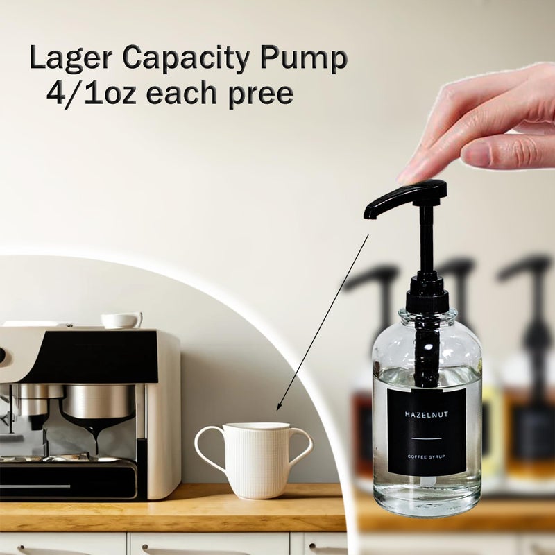 Euiaey Coffee Syrup Dispenser for Coffee Bar, with 1/4oz Large Capacity Pump, Glass Syrup Pump Dispenser Bottle for Coffee Station, Coffee Bar Organizer, Black,16.9oz - Image 2