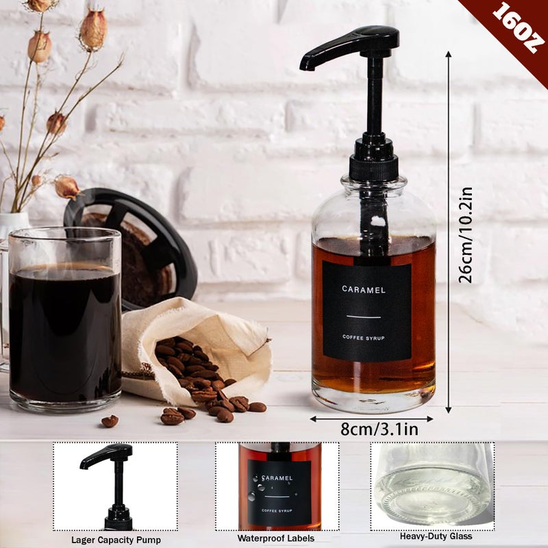 Euiaey Coffee Syrup Dispenser for Coffee Bar, with 1/4oz Large Capacity Pump, Glass Syrup Pump Dispenser Bottle for Coffee Station, Coffee Bar Organizer, Black,16.9oz - Image 4