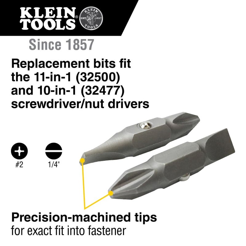 Klein Tools 32483 Bit for 11-in-1 and 10-in-1 Klein Screwdriver Nut Driver, #2 Phillips, 1/4-Inch Slotted - Image 2