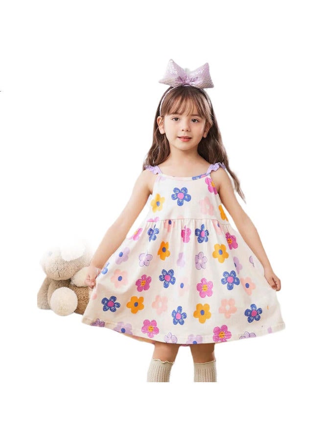 Yuzhaolin Girls' Nightgown, Summer Princess Dress, Children'S Spaghetti Strap Dress, Pure Cotton Skirt, Rainbow Garden - Image 1
