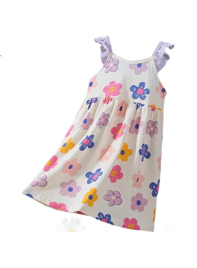 Yuzhaolin Girls' Nightgown, Summer Princess Dress, Children'S Spaghetti Strap Dress, Pure Cotton Skirt, Rainbow Garden - Image 2