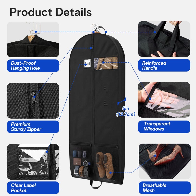 Hopack 2 Pack Heavy Duty Garment Bags for Travel Suit Bags, Dress Bags, Garment Bags for Hanging Clothes with Pockets Men's Suit Holder for Cospaly, Shirts, Coats, Dresses (Black, 2Pack 43") - Image 3
