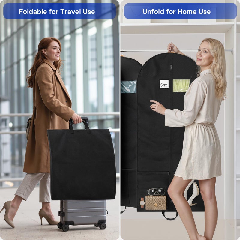 Hopack 2 Pack Heavy Duty Garment Bags for Travel Suit Bags, Dress Bags, Garment Bags for Hanging Clothes with Pockets Men's Suit Holder for Cospaly, Shirts, Coats, Dresses (Black, 2Pack 43") - Image 5