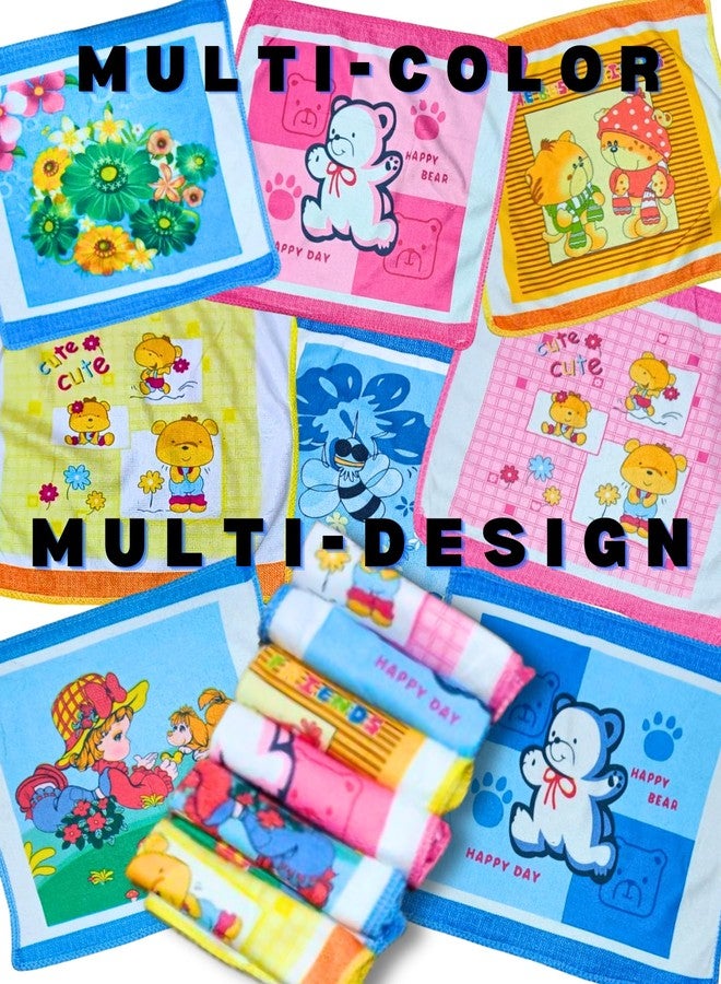 Quarya Cotton Face Towels for Newborn Baby Kids Soft Hankies Small Printed Cartoon Handkerchief Reusable Napkins for Infants Toddlers Girls and Boys (24x24CM) (Pack of 24 Plus 3 Wall Hangers) - Image 4