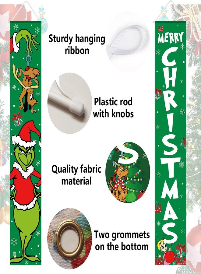 Yunfan Christmas Decorations Christmas Decor Green Banner Xmas Porch Door Sign Welcome Banner for Indoor Outdoor Wall Home - Image 3