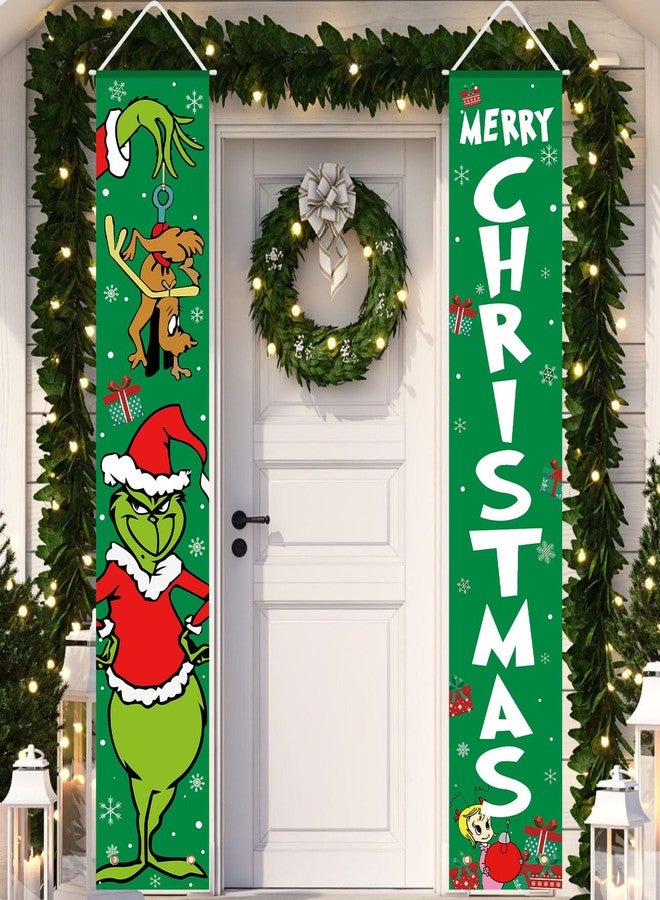 Yunfan Christmas Decorations Christmas Decor Green Banner Xmas Porch Door Sign Welcome Banner for Indoor Outdoor Wall Home - Image 1
