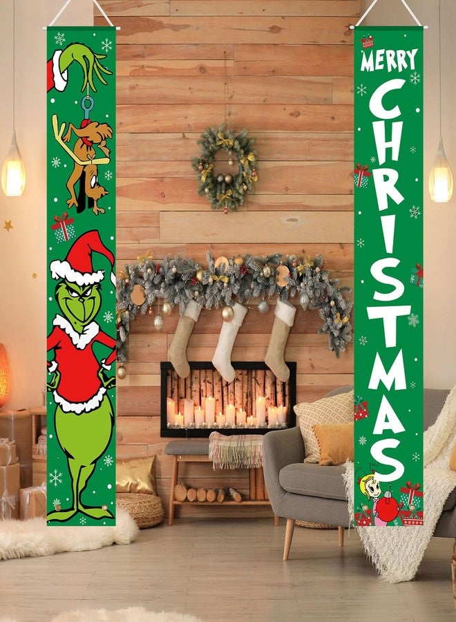 Yunfan Christmas Decorations Christmas Decor Green Banner Xmas Porch Door Sign Welcome Banner for Indoor Outdoor Wall Home - Image 5