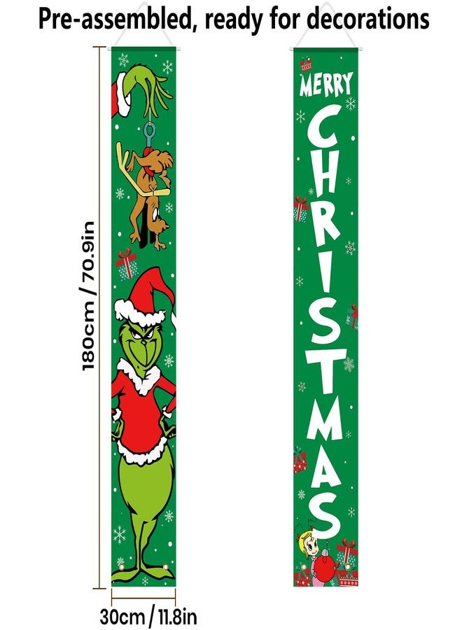 Yunfan Christmas Decorations Christmas Decor Green Banner Xmas Porch Door Sign Welcome Banner for Indoor Outdoor Wall Home - Image 4