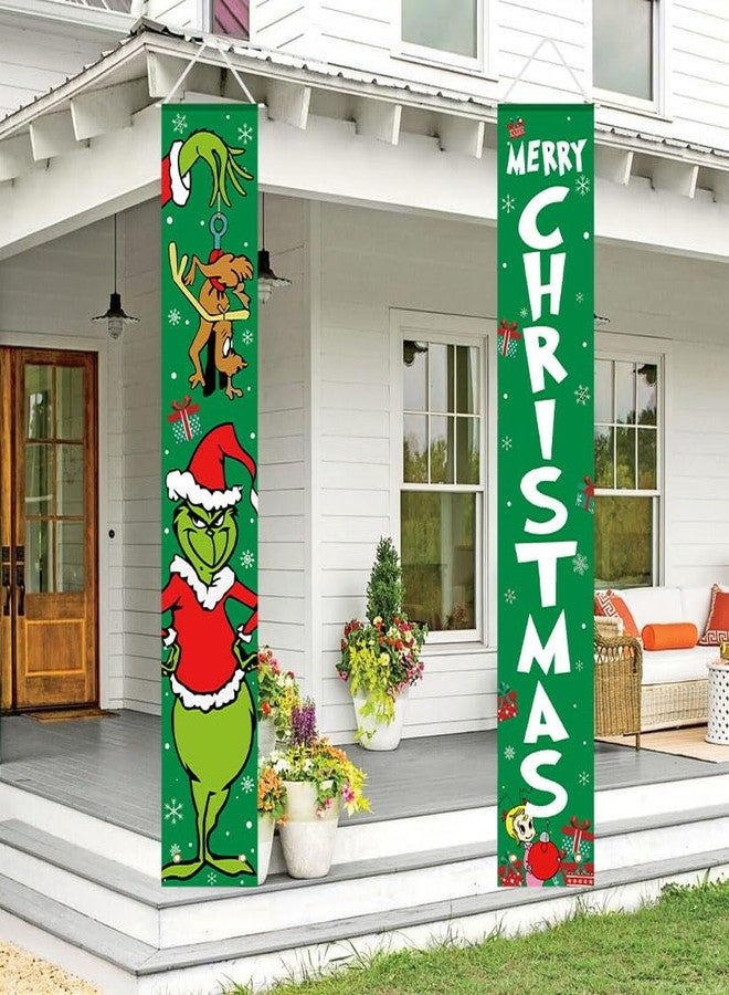 Yunfan Christmas Decorations Christmas Decor Green Banner Xmas Porch Door Sign Welcome Banner for Indoor Outdoor Wall Home - Image 2