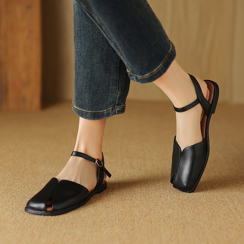 Source Of Goods 2024 Casual Flat 32-43 Word With Joker Square Toe Covered Sandals Women - Image 2