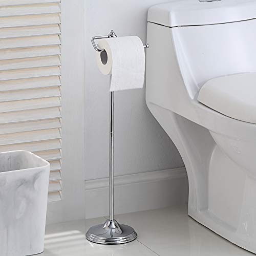 SunnyPoint Bathroom Free Standing Toilet Tissue Paper Roll Holder Stand with Reserve Function, Chrome Finish - Image 1