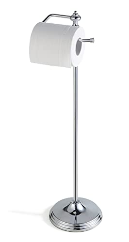SunnyPoint Bathroom Free Standing Toilet Tissue Paper Roll Holder Stand with Reserve Function, Chrome Finish - Image 3