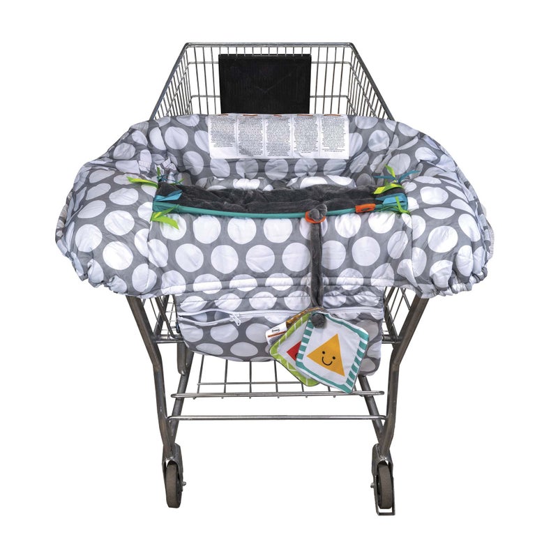 boppy Boppy Preferred Shopping Cart Cover with Storage Pouch Gray Jumbo Dots with Changeable SlideLine Toy Plush Minky Seat 2Point Safety Belt Wipeable and Machine Washable 648 Months