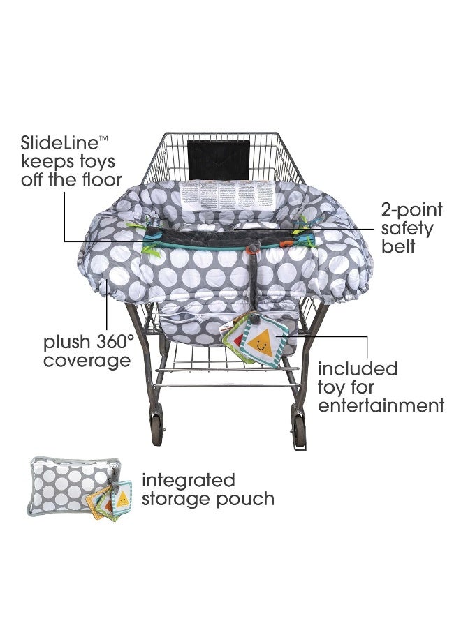 boppy غطاء عربة التسوق المفضل من بوبّي للرضع - غطاء عربة 360° للرضع مع حقيبة تخزين مدمجة وحزام أمان، قابل للغسل، من 6 أشهر وما فوق - نقاط رمادية كبيرة - Image 2