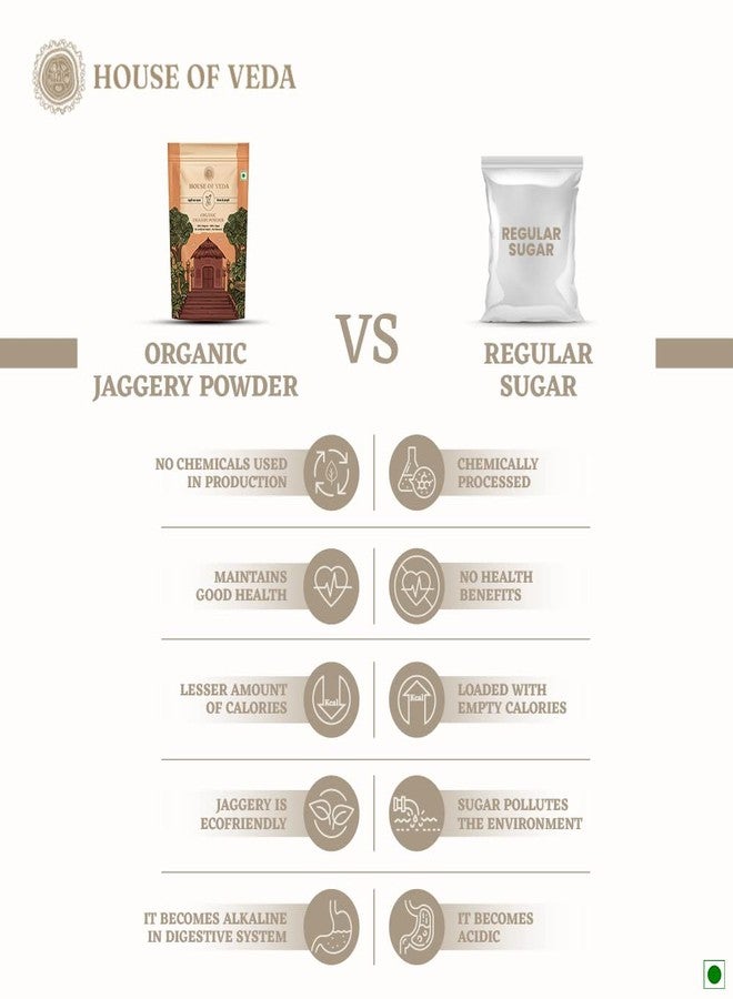 House of Veda Organic Jaggery, 100% Vegan, Preservative Free, No artificial color, Gluten Free, NO Additives, Unadulterated - Made with Traditional Method… (Powder, 500 g) - Image 3