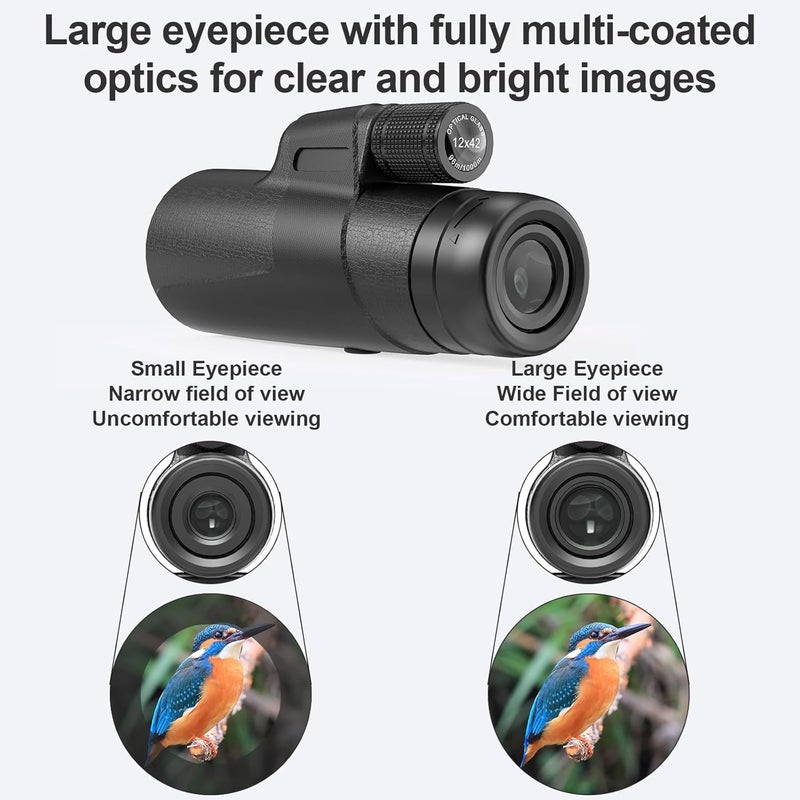 AMITHER 12x42 Monocular Telescope for Adults, High Powered HD Compact Monoculars Portable Handheld Telescope with BAK4 Prism & FMC Lens for Bird Watching Hiking Hunting Camping - Image 5