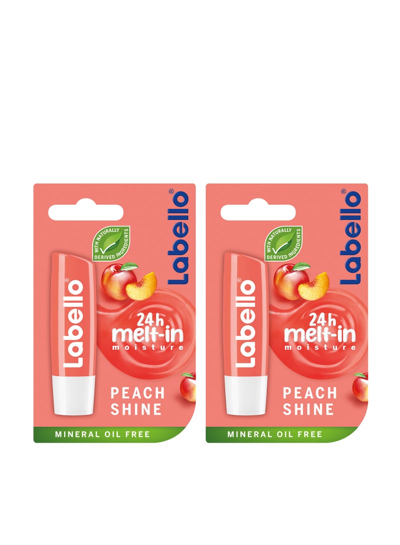 Labello Lip Balm Moisturising Lip Care Peach Shine Pack of 2 - Image 1