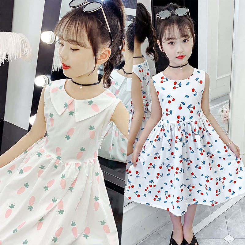 Girls Cotton Skirt Summer Clothes For Children, Middle And Large Children, Fashionable Floral Cotton Dress, Long Skirt, Cotton Skirt - Image 2