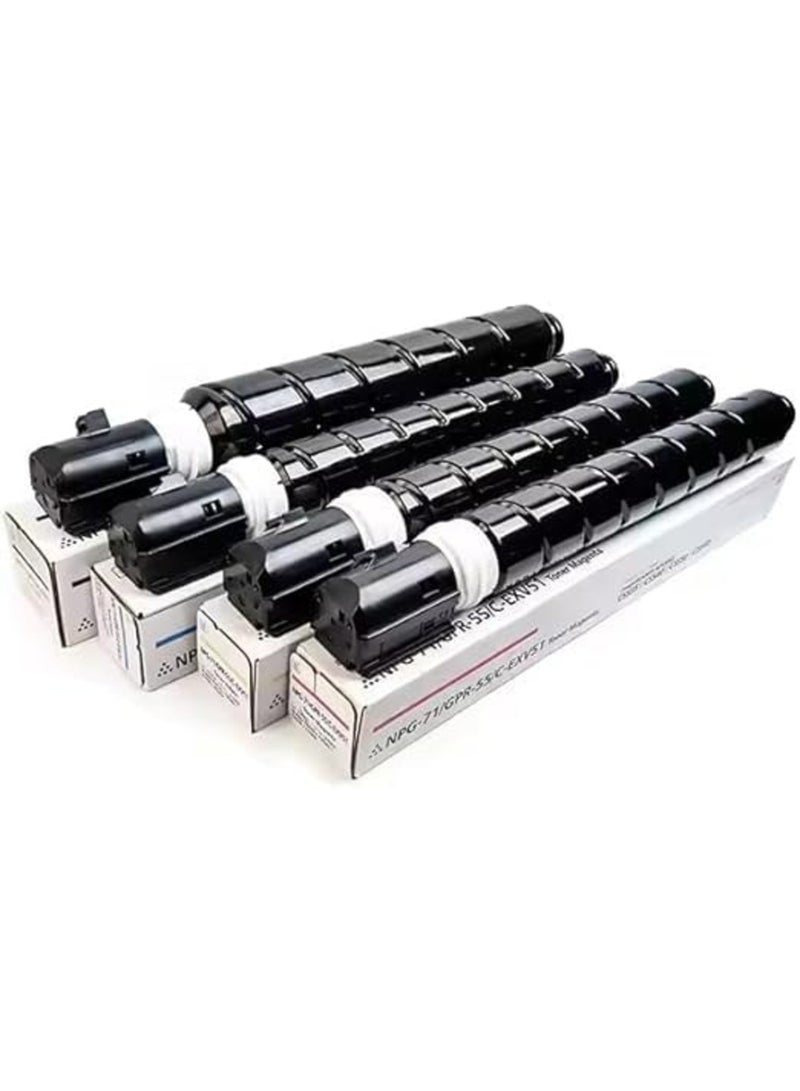 مجموعة كاملة من خراطيش الحبر عالية الإنتاجية C-EXV 51 متوافقة مع طابعات كانون IMAGERUNNER ADVANCE C5535 5535I C5540I C5550I C5560I (C-EXV 51، أسود، سماوي، أصفر، أرجواني) - Image 2