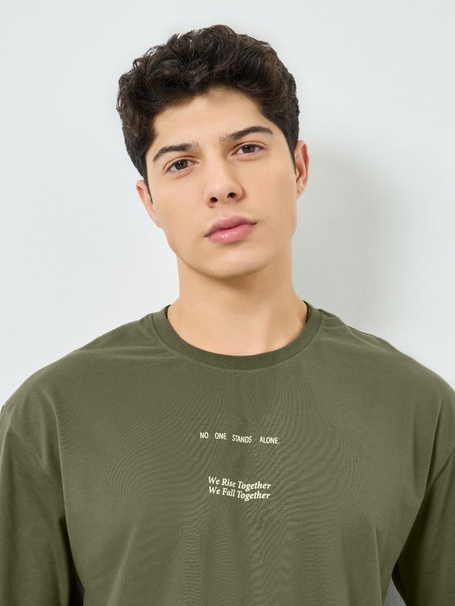 Styli Men Oversized Slogan Print Crew Neck T-Shirt - Image 4