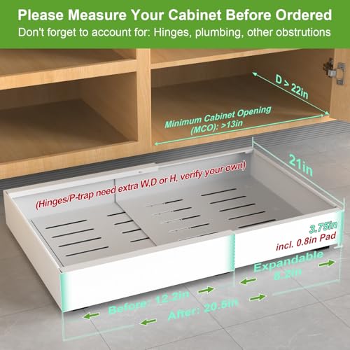 ANTOWIN 2-Pack Expandable Pull Out Cabinet Organizer 21"Deep(12.2"-20.5"W), 3 Full Extension Glides Slide Out Drawers, Roll Out Shelves Adhesive Raising Pad,Compatible Framed Cabinets,90lb Cap,White - Image 2
