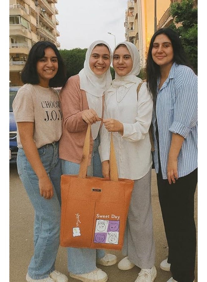 Tote Bag - A stylish casual bag with a cute design that adds a touch of beauty and spontaneity to your look. Perfect for university, outings, or shopping. Code 0001 - Image 3