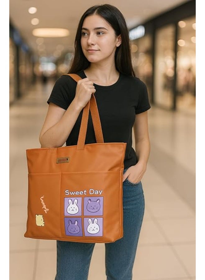 Tote Bag - A stylish casual bag with a cute design that adds a touch of beauty and spontaneity to your look. Perfect for university, outings, or shopping. Code 0001 - Image 2