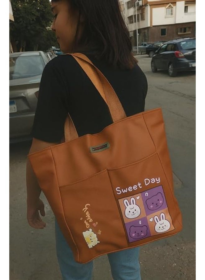 Tote Bag - A stylish casual bag with a cute design that adds a touch of beauty and spontaneity to your look. Perfect for university, outings, or shopping. Code 0001 - Image 4