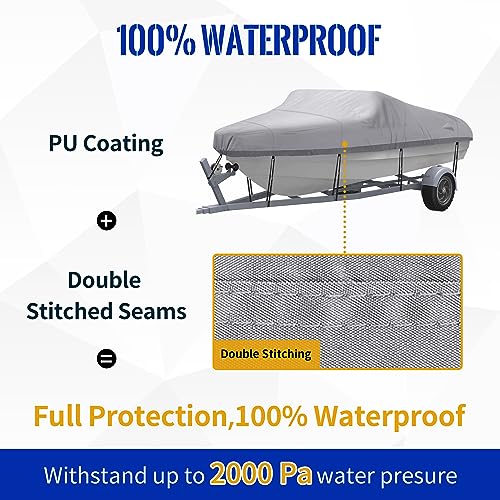 NEXCOVER Trailerable Boat Cover, Length: 17’-19’ Beam Width: up to 96”, Waterproof Heavy Duty Cover, Fits V-Hull, TRI-Hull, Runabout, Pro-Style, Bass Boat, Storage Bag & Tightening Straps Included. - Image 4