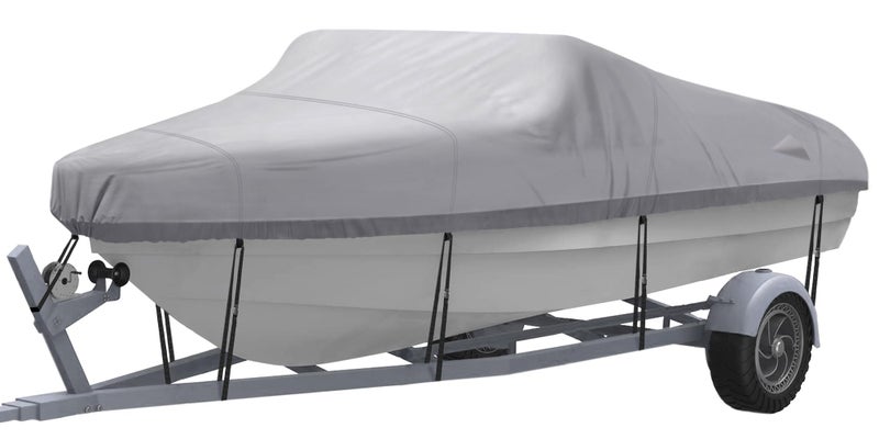 NEXCOVER Trailerable Boat Cover, Length: 17’-19’ Beam Width: up to 96”, Waterproof Heavy Duty Cover, Fits V-Hull, TRI-Hull, Runabout, Pro-Style, Bass Boat, Storage Bag & Tightening Straps Included. - Image 1