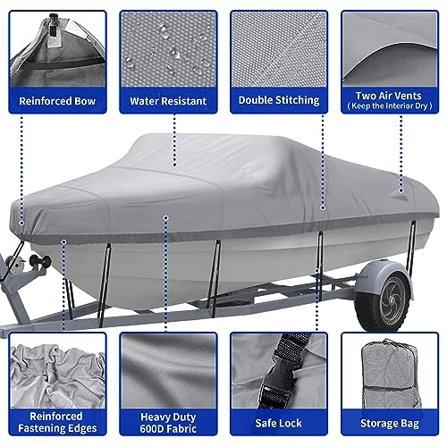NEXCOVER Trailerable Boat Cover, Length: 17’-19’ Beam Width: up to 96”, Waterproof Heavy Duty Cover, Fits V-Hull, TRI-Hull, Runabout, Pro-Style, Bass Boat, Storage Bag & Tightening Straps Included. - Image 2