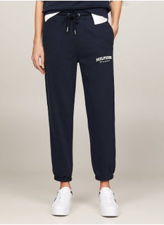 TOMMY HILFIGER Women's Hilfiger Monotype Flocked Logo Joggers -  Pure cotton, Blue  - Image 1