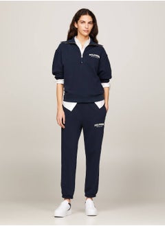 TOMMY HILFIGER Women's Hilfiger Monotype Flocked Logo Joggers -  Pure cotton, Blue  - Image 4