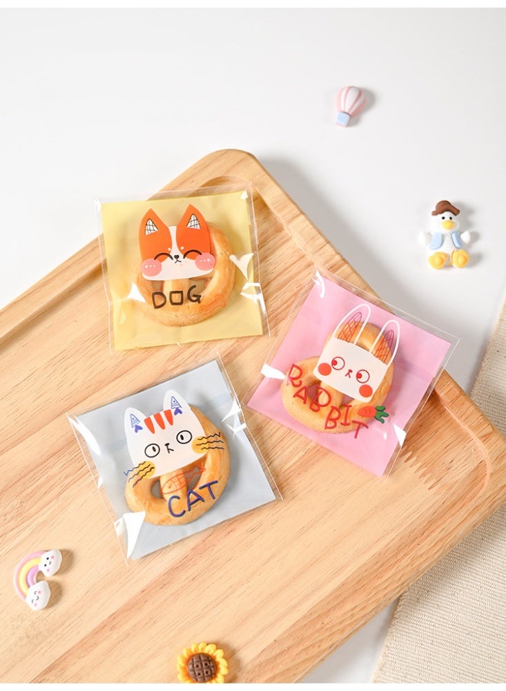 Neonix 100 PCS Resealable Cute Cookie Bags, 7 x 7 cm Self Adhesive Treat Bags, Flat Cellophane Goody Bags for Kids Party, Favor Candies and Desserts (Multicolors) - Image 1