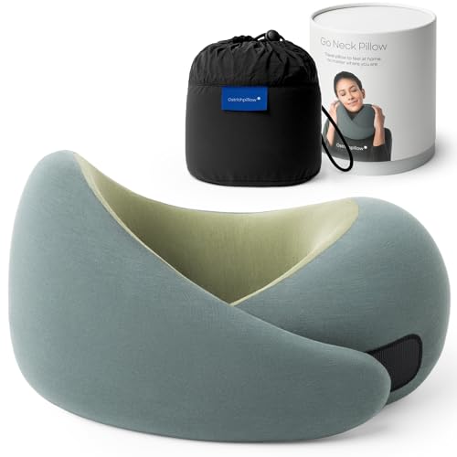 Ostrichpillow Go Neck Pillow Travel Pillows for Airplanes Premium Memory Foam Travel Pillow 360 Ergonomic Design Asymmetrical Sides Travel Bag Included Washable Modal Cover