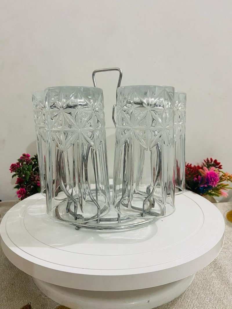 Matfa Glass Holder for 6 Glasses/Stainless Steel Glass Stand/Glass Holder Rack for Kitchen, Dining Table, Home, Office/Virgin Glass Holder/Tumbler Holder/Lotus Shape Design (Nickel Chrome)  - Image 5