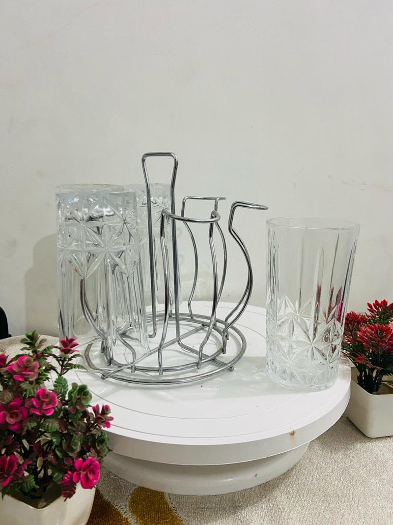 Matfa Glass Holder for 6 Glasses/Stainless Steel Glass Stand/Glass Holder Rack for Kitchen, Dining Table, Home, Office/Virgin Glass Holder/Tumbler Holder/Lotus Shape Design (Nickel Chrome)  - Image 4