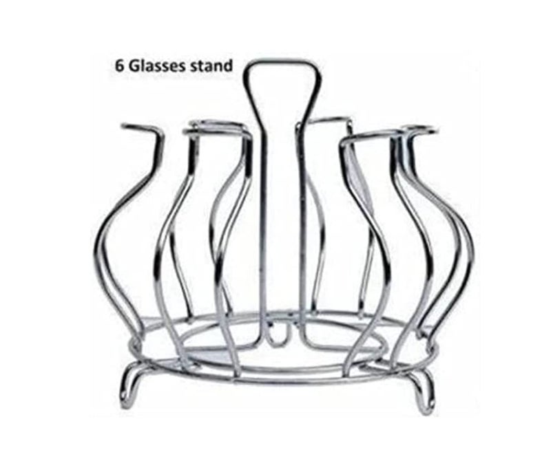 Matfa Glass Holder for 6 Glasses/Stainless Steel Glass Stand/Glass Holder Rack for Kitchen, Dining Table, Home, Office/Virgin Glass Holder/Tumbler Holder/Lotus Shape Design (Nickel Chrome)  - Image 2