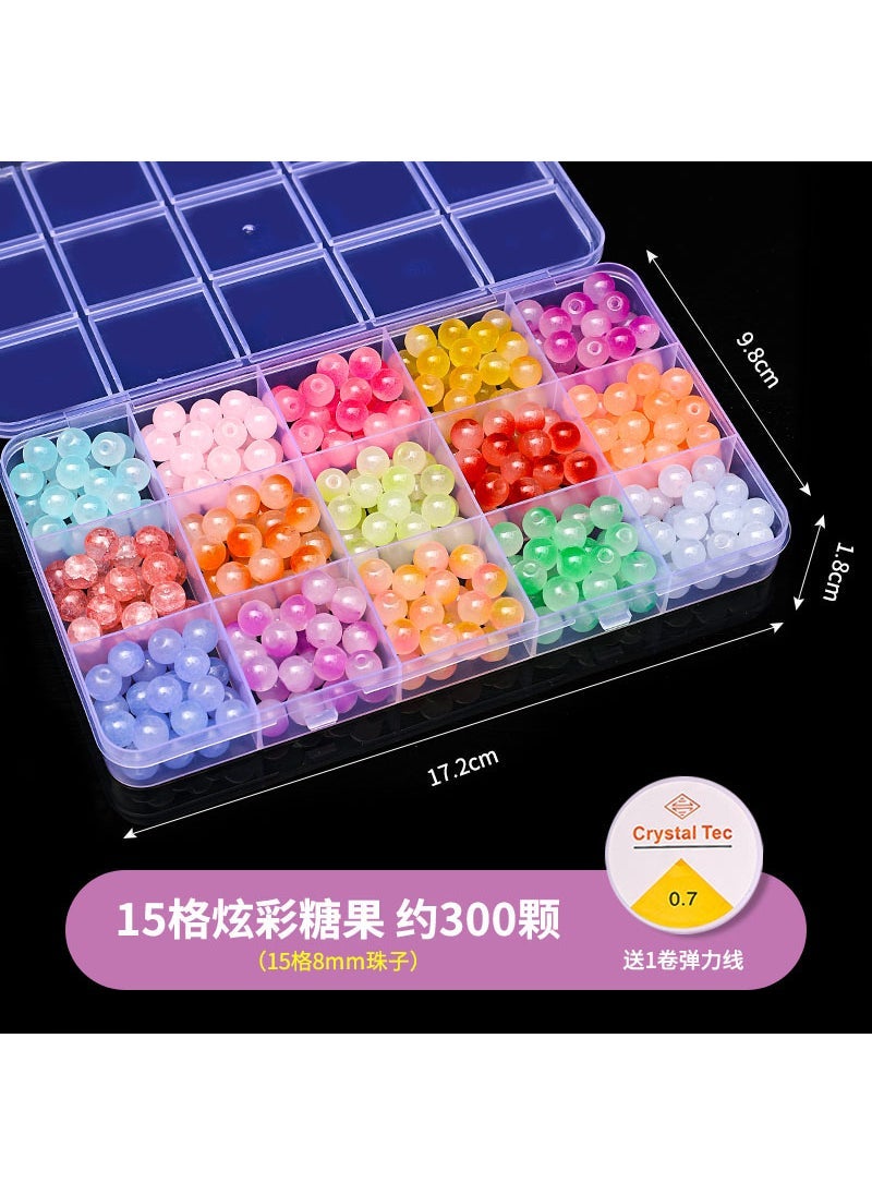 Kids DIY Bracelet Beading Kit Crystal Gift About 300 15-grid colorful candy 